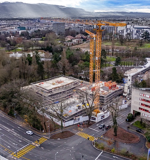 Chantier de Passage Morillons en construction - nouveau projet immobilier qui émerge dans le quartier des Nations à Genève